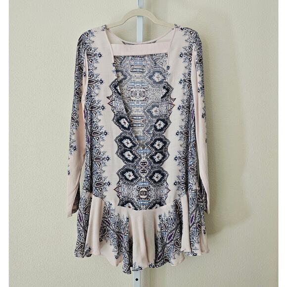 FREE PEOPLE Smooth Talker Antique Combo Back Cut Out Pullover Tunic Dress Sz XS - Picture 2 of 16